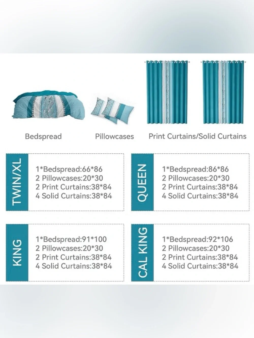 9 Pcs Queen Size Blue Bedspread Set with Curtains, Boho Blue Stripe Bed in A Bag